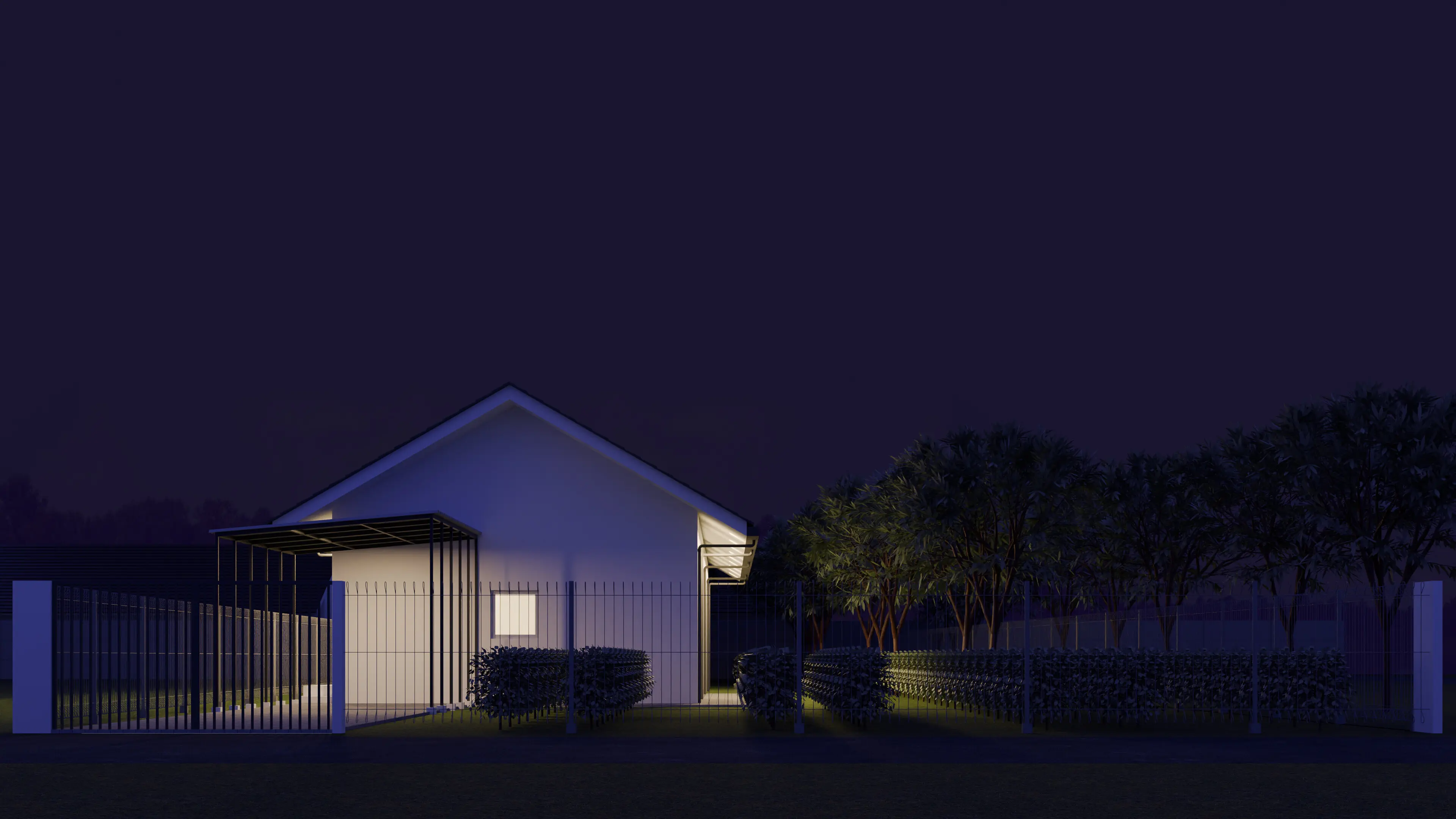 3D-Illustration der Vorderansicht eines Hauses bei Tag