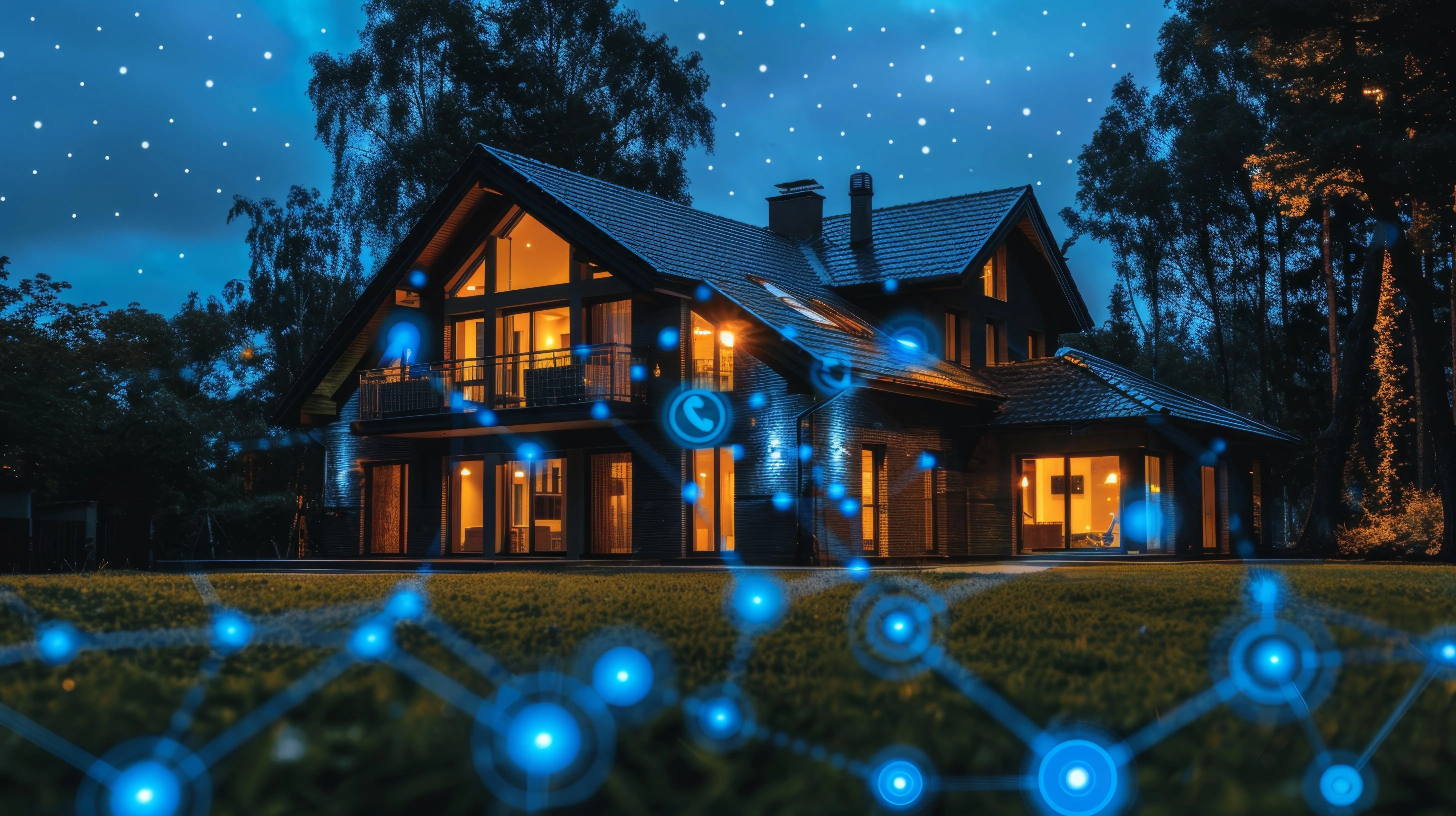 Intelligentes Zuhause unter dem Sternenhimmel, generative KI