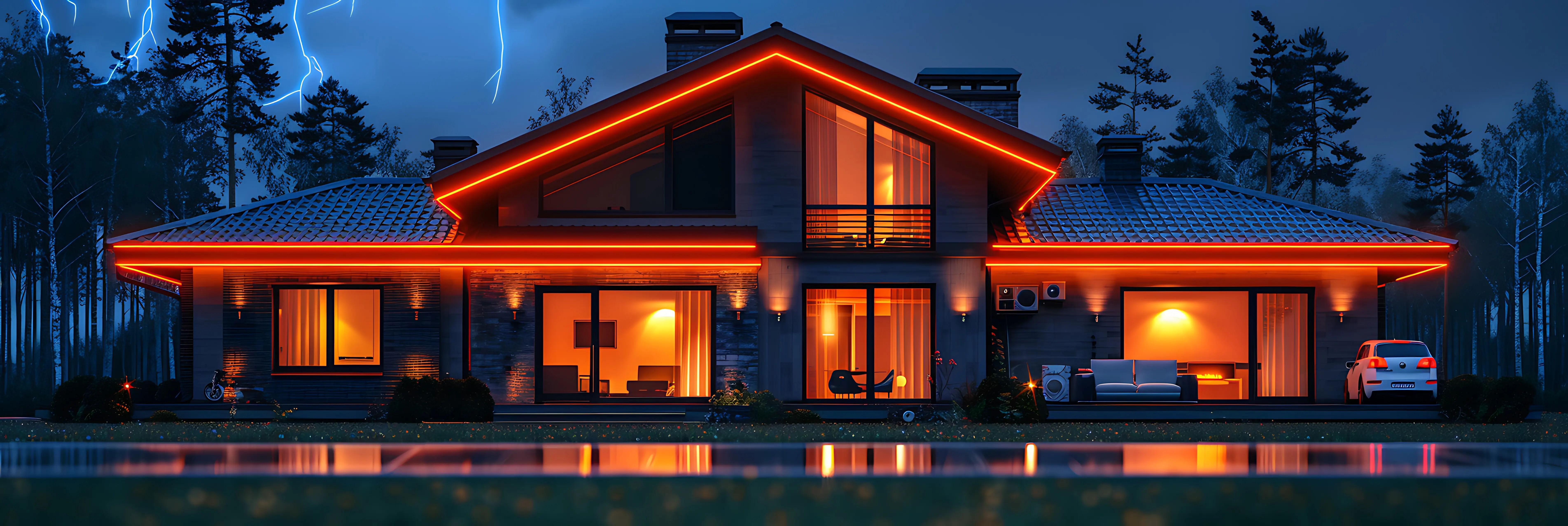 Ein zentrales Merkmal des Smart Homes umfasst automatisierte Beleuchtung, Klimasteuerung und ein integriertes Sicherheitssystem.